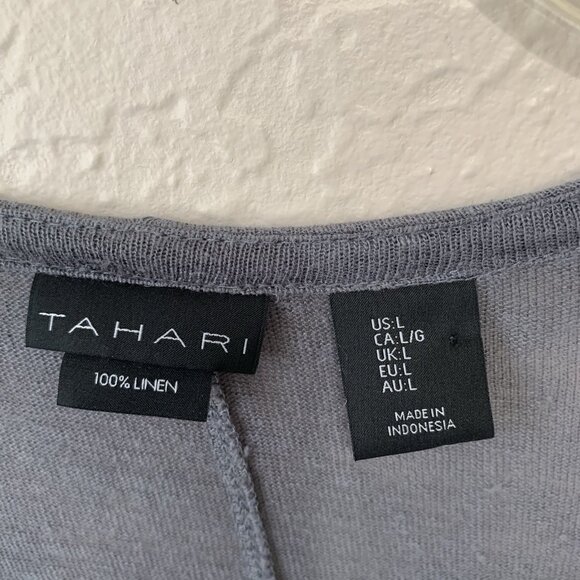 Tahari Linen Open Front Cardigan Womens Large Gray Sharkbite Hem Lightweight - Picture 2 of 7